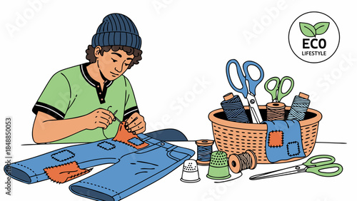 Creative Hands Crafting Sustainable Fashion with Denim Patchwork and Eco-Friendly Materials