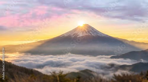 富士山　初日の出　お正月　ai生成画像