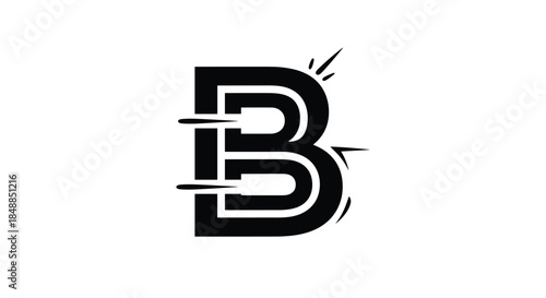 Modern and dynamic black letter B logo icon with speed lines, creating a sense of motion, power, and velocity for branding.