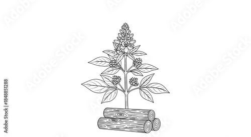 Vintage engraving style illustration of a vitex agnus-castus plant, also known as chaste tree, a medicinal herb for women's health.