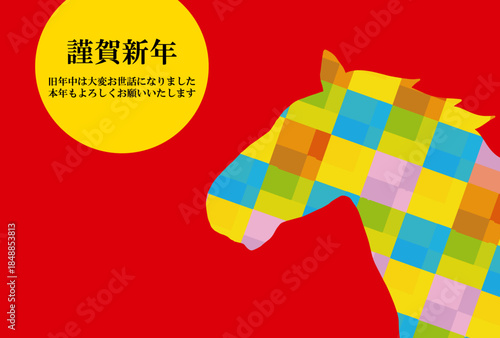 馬, 年賀状, 和風, 和柄, 新年, 動物, クリスマス, うま, ベクター, イラスト