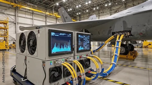 Aircraft fueling system with advanced monitoring screens in a hangar