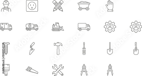 A comprehensive collection of modern electronic gadgets and digital hardware icons featuring smartphones, cameras, laptops, and smart home technology in outline style.