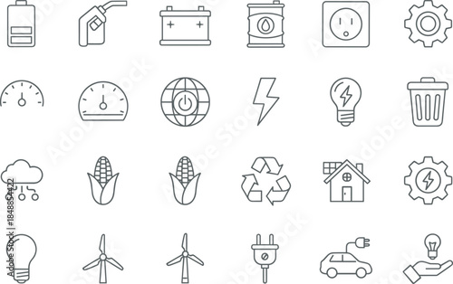 Minimalist black line vector icon set featuring victory awards trophy cups championship medals gift boxes and success symbols for business and gamification designs.