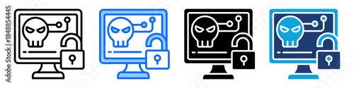 Cyber Attack Icon Set Multi Style Vector Illustration