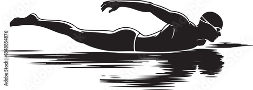 Swimming Silhouette – Swimmer Stroke Vector Silhouette Black on White”