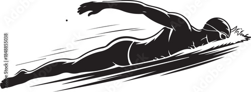 Swimming Silhouette – Swimmer Stroke Vector Silhouette Black on White”