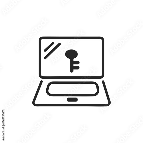 シンプルなパソコンと鍵マークのアイコン