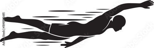Swimming Silhouette – Swimmer Stroke Vector Silhouette Black on White”