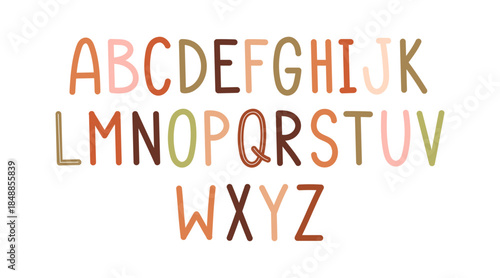 Handwritten alphabet letters set with playful typography, uppercase latin characters for kids education, learning materials, preschool design and creative lettering flat vector illustration.