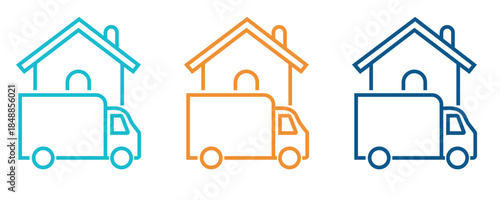 Home delivery icon set, outline style icons of home delivery in trendy style isolated on white background.