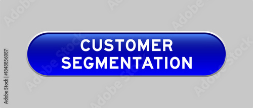 Blue color capsule shape button with word customer segmentation on gray background