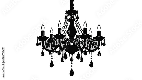 Elegant black chandelier with crystal accents, casting a dramatic silhouette