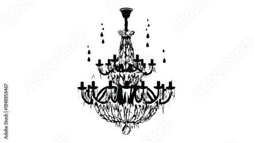 Elegant crystal chandelier illuminated with dramatic shadow and light