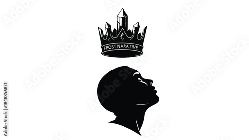 Black silhouette of a person looking upwards with a crown above their head, symbolizing royalty or aspiration.