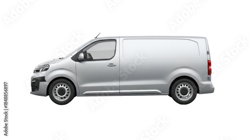 Isolated metallic silver panel van on studio background for commercial, delivery, and work uses