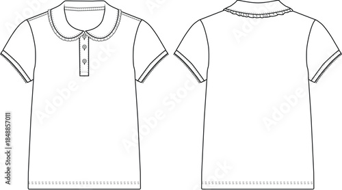 Cute Girls Polo Shirt Vector, Kids Short Sleeve Polo, Playful Summer Tee, Trendy Toddler Top, Cartoon Style Shirt
