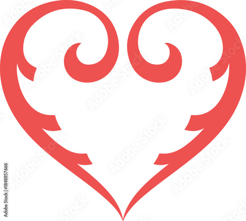 Red Heart Shape Vector Graphic with Swirling Patterns and Curved Lines Heart-Shaped Design Element