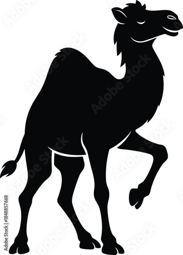 Black silhouette of a walking dromedary camel illustration