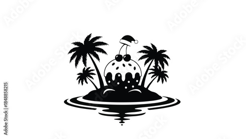 Whimsical Christmas island dessert with palm trees and cherries in water
