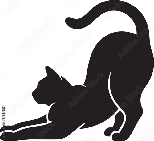 Cat Stretching Silhouette – Stretching Cat Vector Black on White