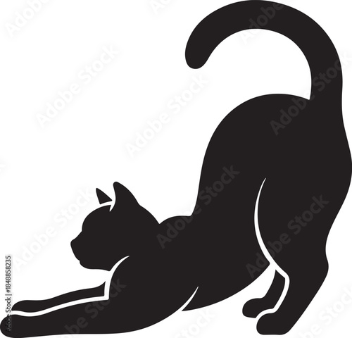 Cat Stretching Silhouette – Stretching Cat Vector Black on White