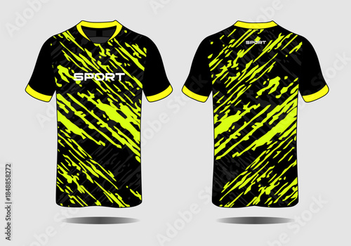 Bright Yellow and Black Abstract Sport Jersey Design for Athletic Wear Display