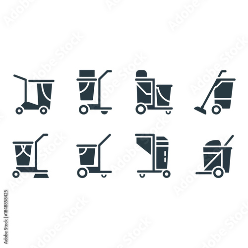 Collection of various vacuum cleaner icons on white background