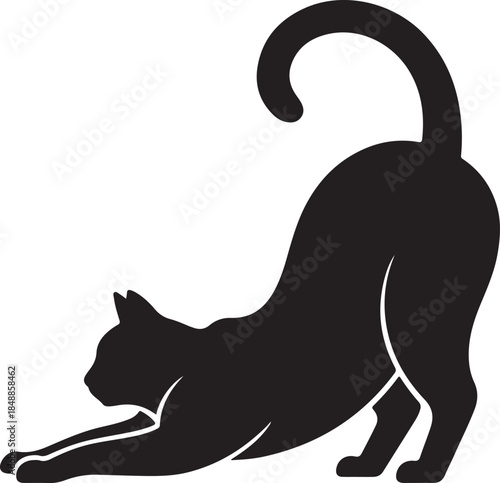 Cat Stretching Silhouette – Stretching Cat Vector Black on White