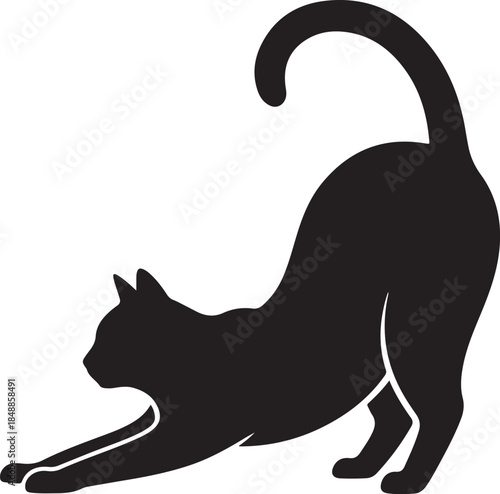 Cat Stretching Silhouette – Stretching Cat Vector Black on White