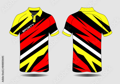 Vibrant Sporty Polo Shirt Design in Bold Colors Red Yellow Black and White