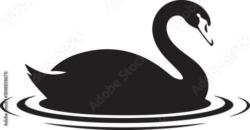 Swan Silhouette – Swan on Water Vector Black on White