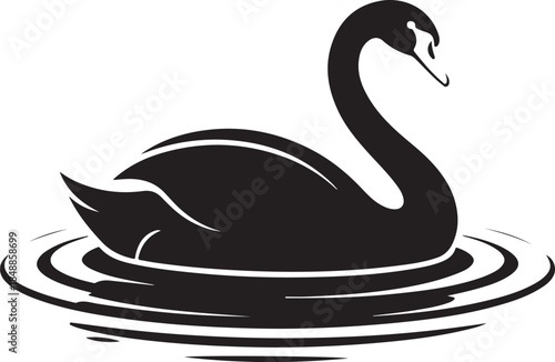 Swan Silhouette – Swan on Water Vector Black on White