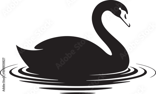Swan Silhouette – Swan on Water Vector Black on White