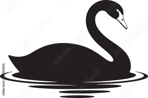 Swan Silhouette – Swan on Water Vector Black on White
