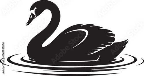 Swan Silhouette – Swan on Water Vector Black on White