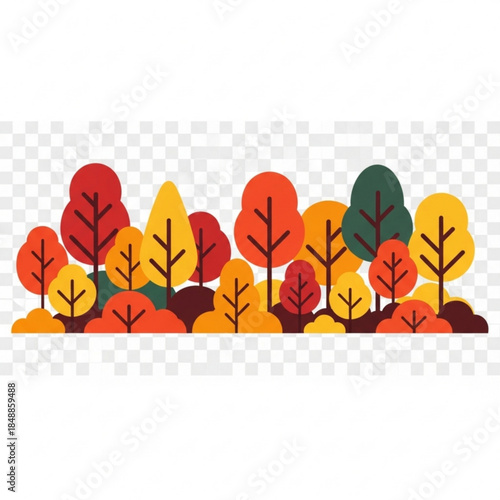 Autumnal Canopy: A vibrant illustration showcasing an array of stylized trees in the warm hues of autumn, capturing the beauty of seasonal transformation.