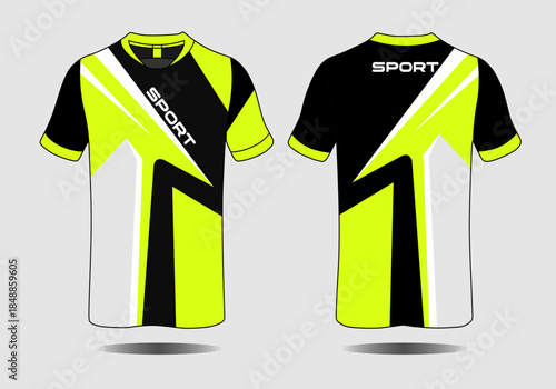 Bright Sport Shirt Design with Bold Geometric Patterns and Modern Color Scheme