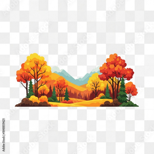 Autumnal Panorama: A breathtaking vista unfolds, showcasing the splendor of autumn with its vibrant, colorful trees and rolling hills beneath a serene sky.
