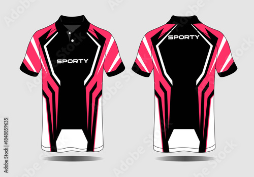 Dynamic and Modern Sporty Polo Shirt Design in Black and Pink Color Scheme