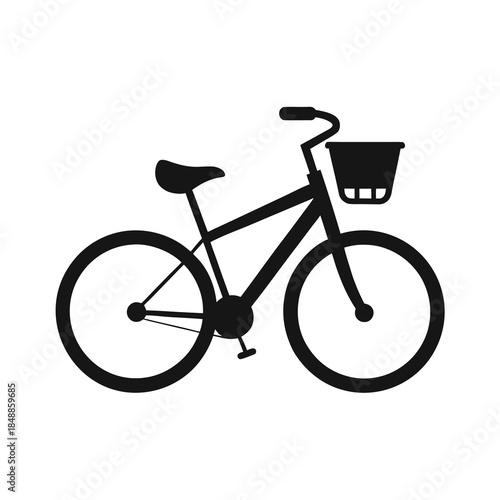 black bicycle with basket on white background clip art preview