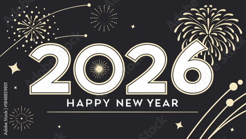 Gold 2026 number designed as fireworks white, isolated no background, perfect for New Year celebration vector branding and graphics.