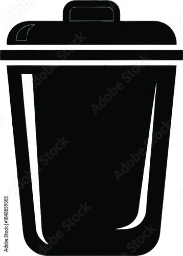 Black and white illustration of a trash can with a lid.