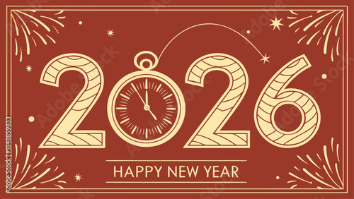 2026 fireworks logo with gold New Year numbers and festive burst effects, isolated on transparent background as clean vector design.