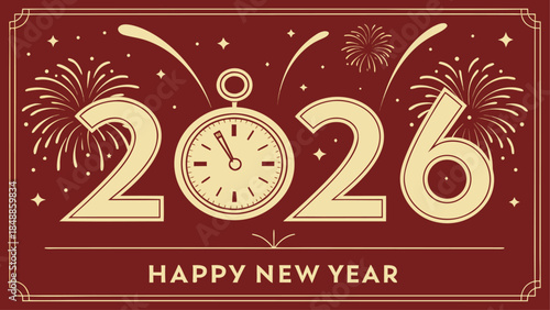 2026 fireworks-inspired New Year logo featuring gold numbers, isolated on transparent background for seasonal vector design projects.