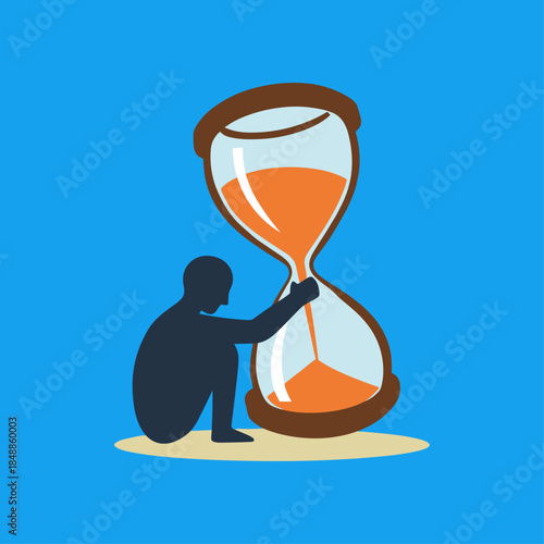 Human holding a hourglass icon logo flat vector design