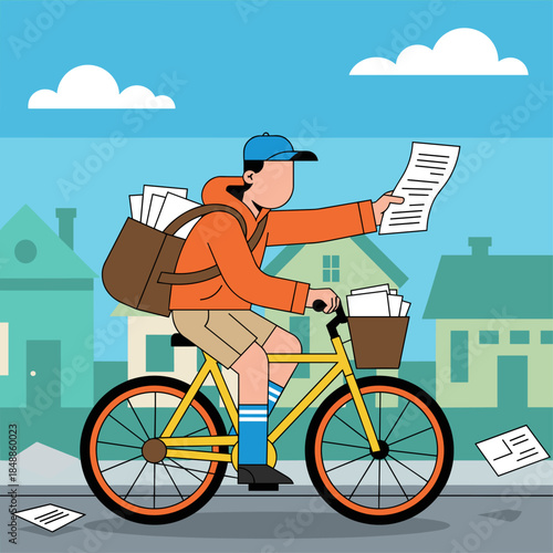 Postman, Mailman delivering mail icon logo flat vector design