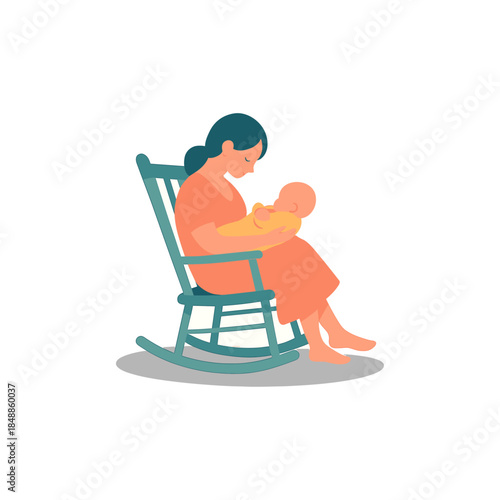 Mother Nursing Baby in Rocking Chair icon logo flat vector design