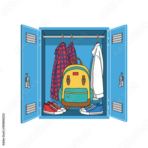 A lcoker, Clothes and converse inside locker icon logo flat vector design