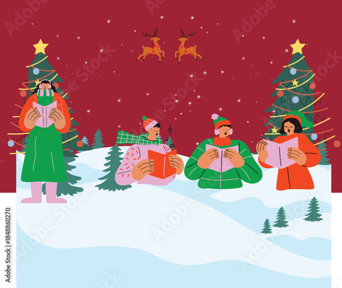 Red Illustration Christmas Presentation santa, snow, winter, santa claus, tree, holiday, gift, xmas, cartoon, illustration, snowman, card, vector, celebration, new, hat, new year, december, year, gree